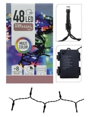 GUIRNALDA A PILAS MULTIFUNCION 48 LEDS LUZ MULTICO